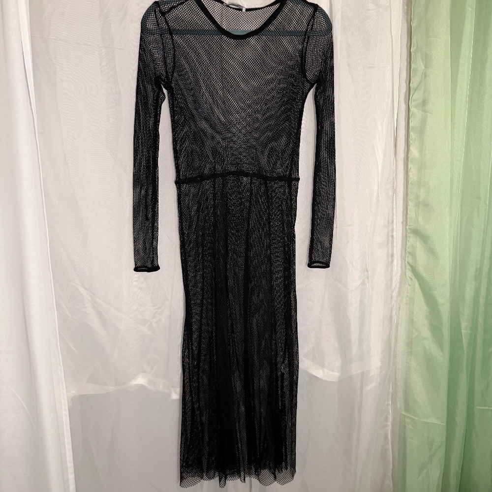 ZARA Black Mesh Long Sleeve Maxi Dress Coverup